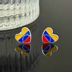 Venezuela Heart Earrings S925 Sterling Silver Handmade Ear Stud